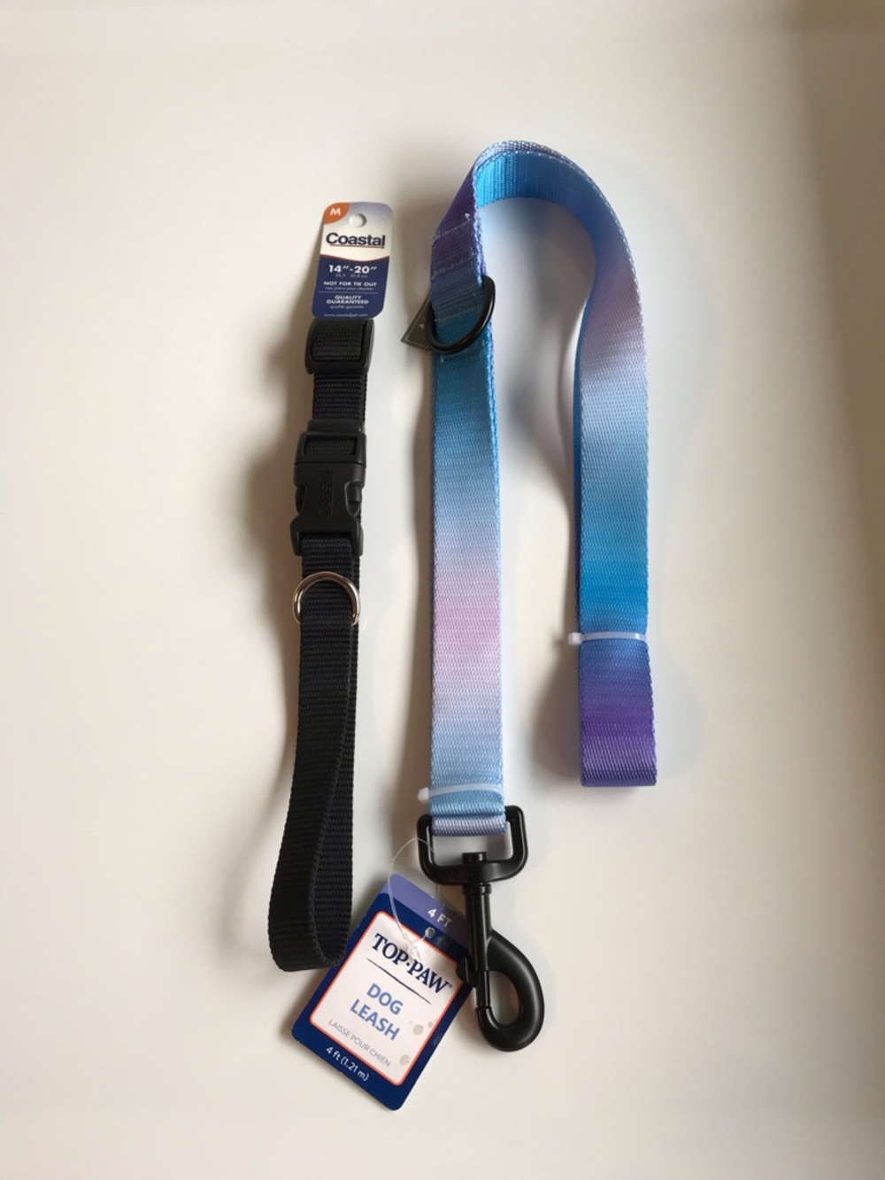 Top Paw Ombre 4 Foot Dog Leash + Coastal Medium 14”-20” Collar